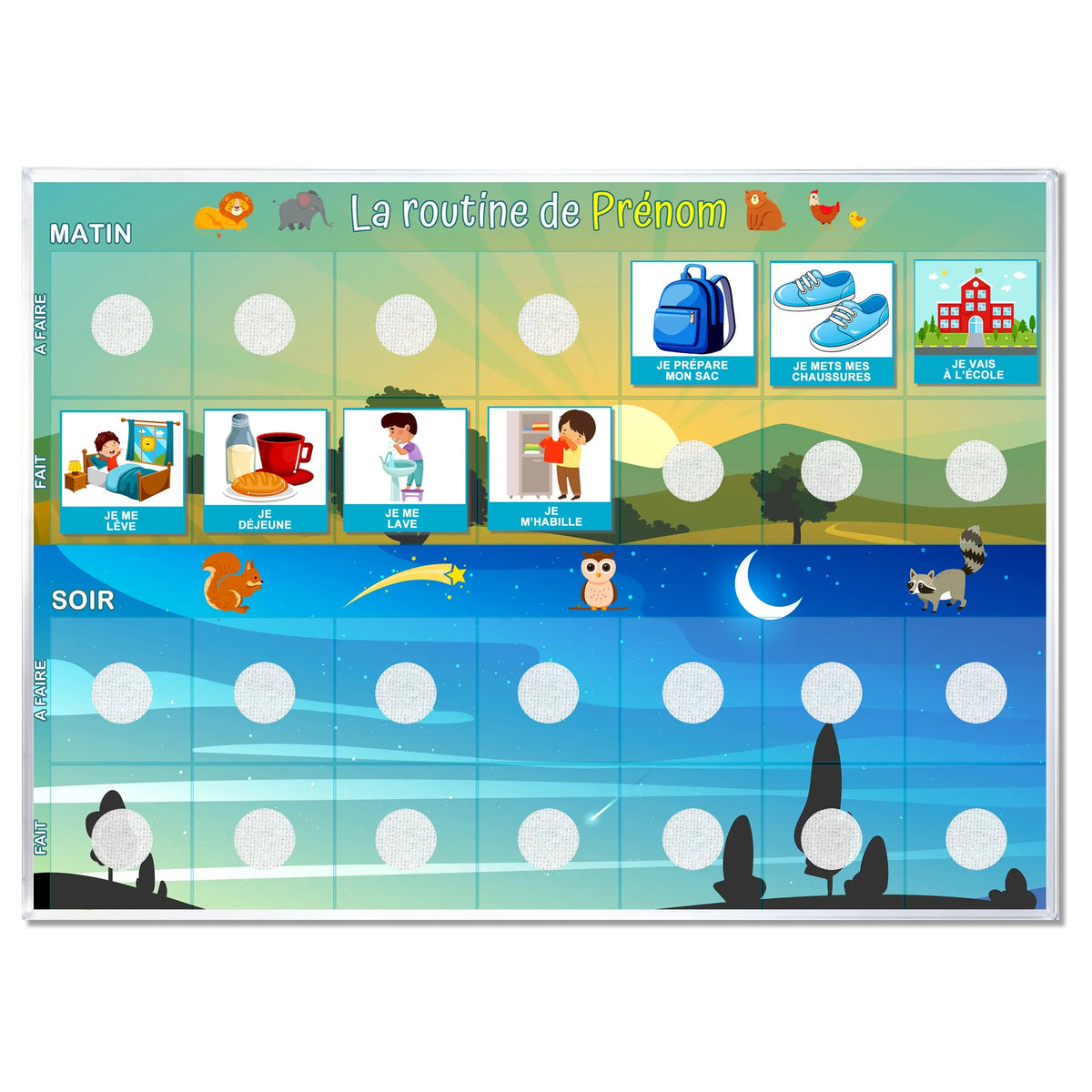 Tableau Routine Enfant matin et soir Style animaux - 36 Pictogrammes ...