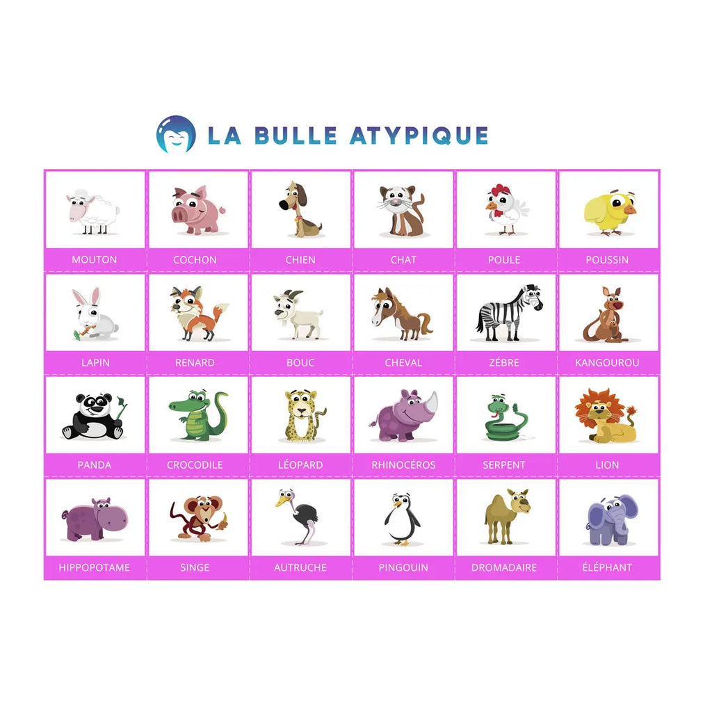 24 pictogrammes animaux - rose plastifié La bulle atypique