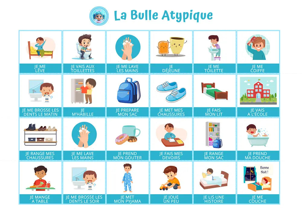 24 pictogrammes matin et soir - bleu plastifié La bulle atypique