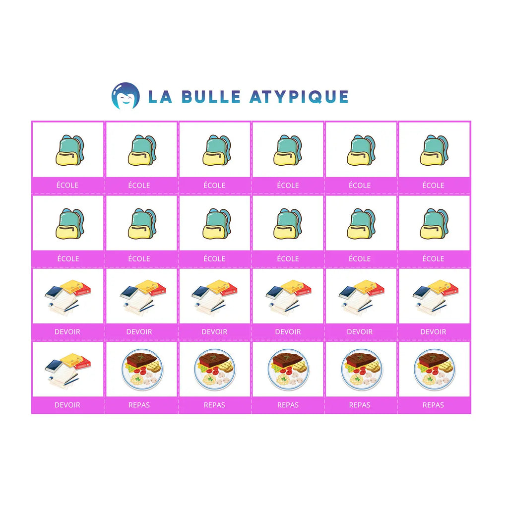 96 pictogrammes routine hebdomadaire - rose plastifié La bulle atypique