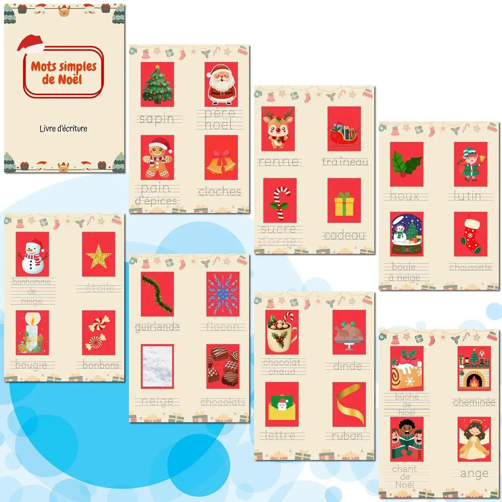 Mots simples de Noël - Livret d'activités avec stylo effaçable - Format A4 Plastifié La bulle atypique