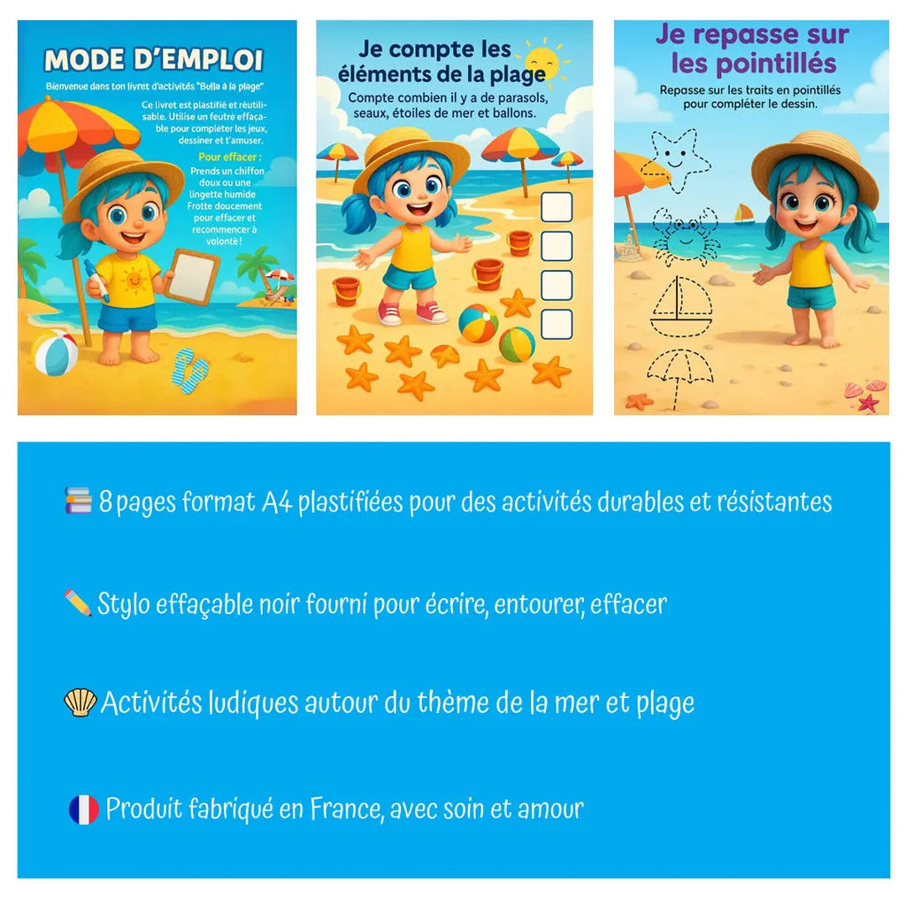 Bulla à la plage - livret personnalisé plastifié 8 pages A4 La bulle atypique