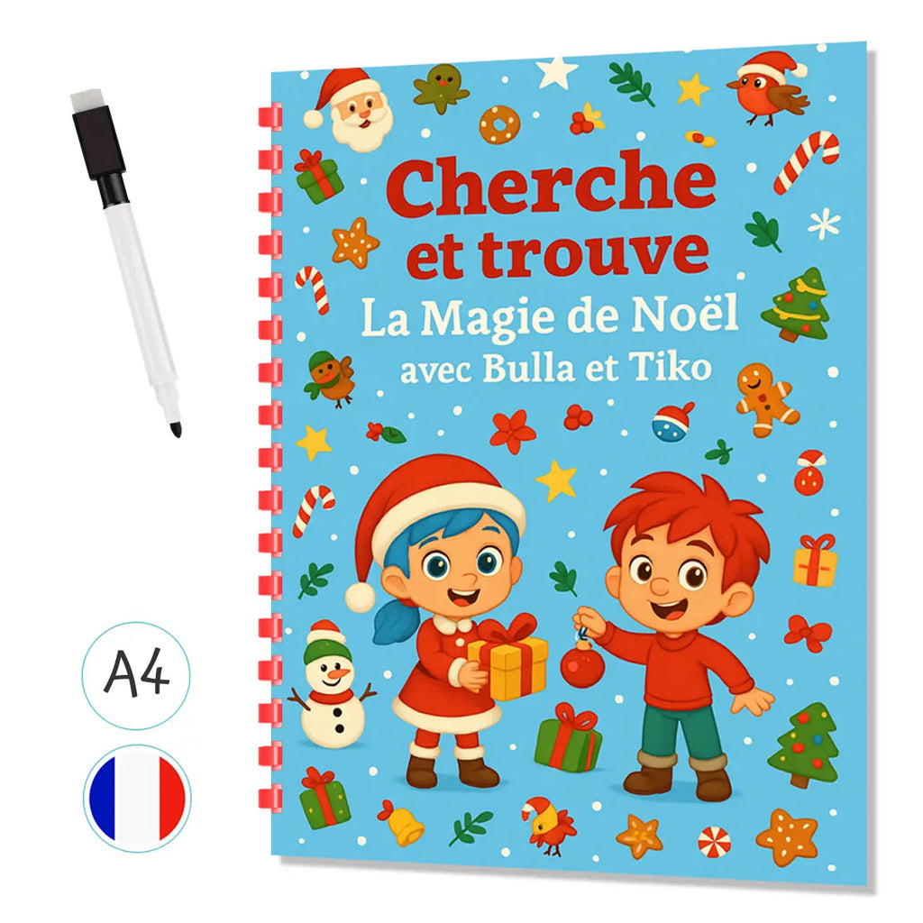 Cherche et Trouve édition Noël - Livre d'activités avec stylo effaçable - Format A4 Plastifié La bulle atypique