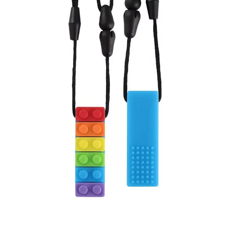 Collier de mastication style Lego – Jouet sensoriel en silicone La bulle atypique