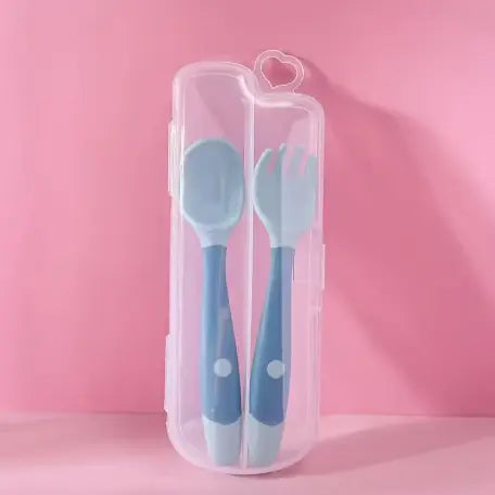 Fourchette et cuillère pliable en silicone Bleu La bulle atypique