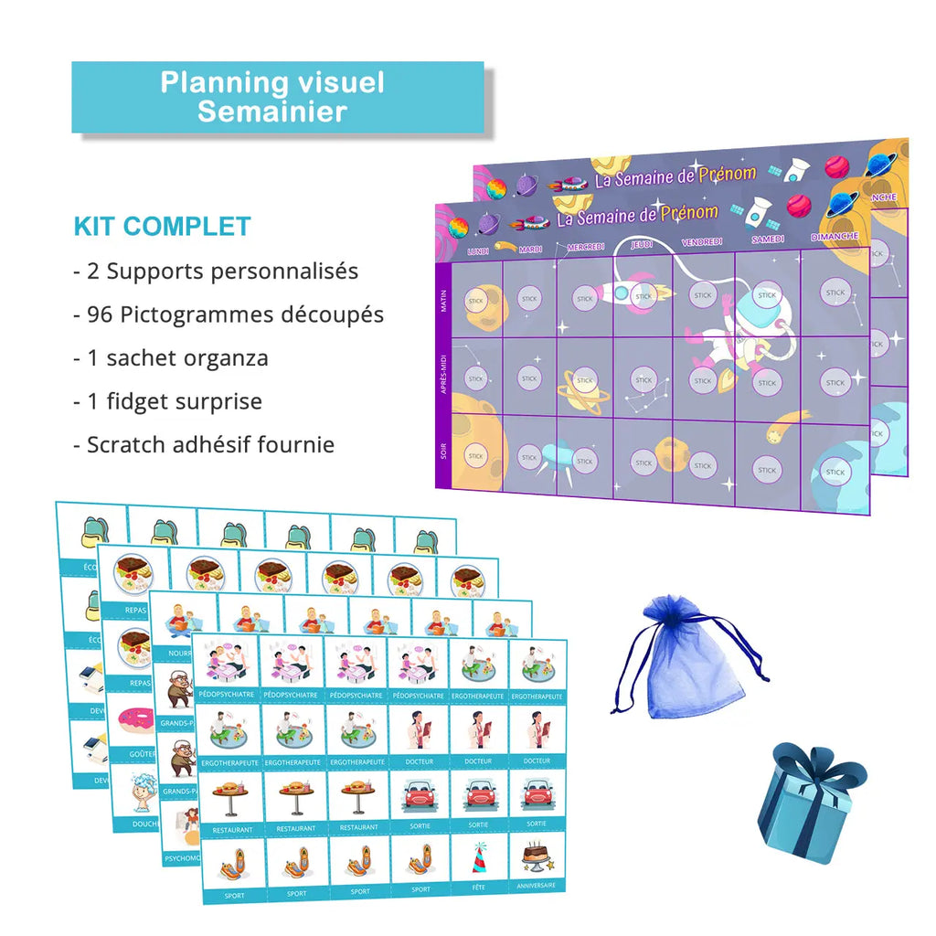 KIT Planning visuel de la semaine Astronaute - 120 pictogrammes - Kit complet personnalisé La bulle atypique