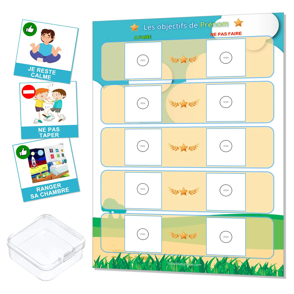 KIT Routine des objectifs - 24 pictogrammes - Kit complet bleu personnalisé La bulle atypique