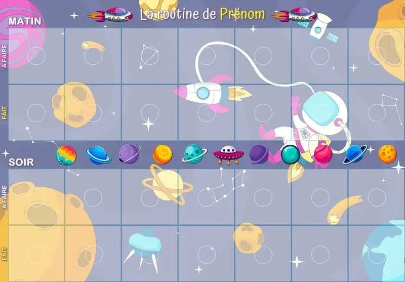 Routine matin et soir - support personnalisé thème astronaute La bulle atypique