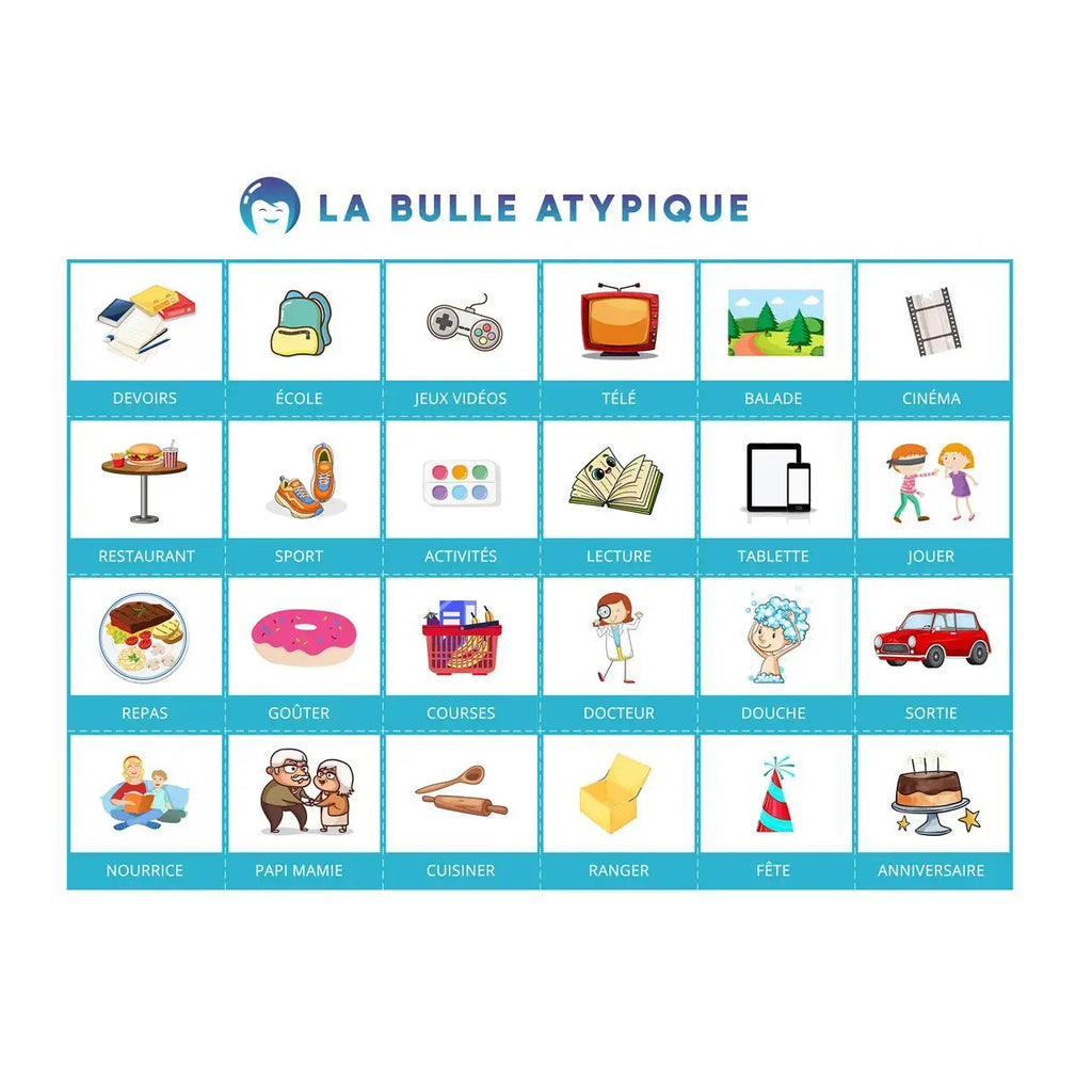 24 pictogrammes évènements - bleu plastifié La bulle atypique