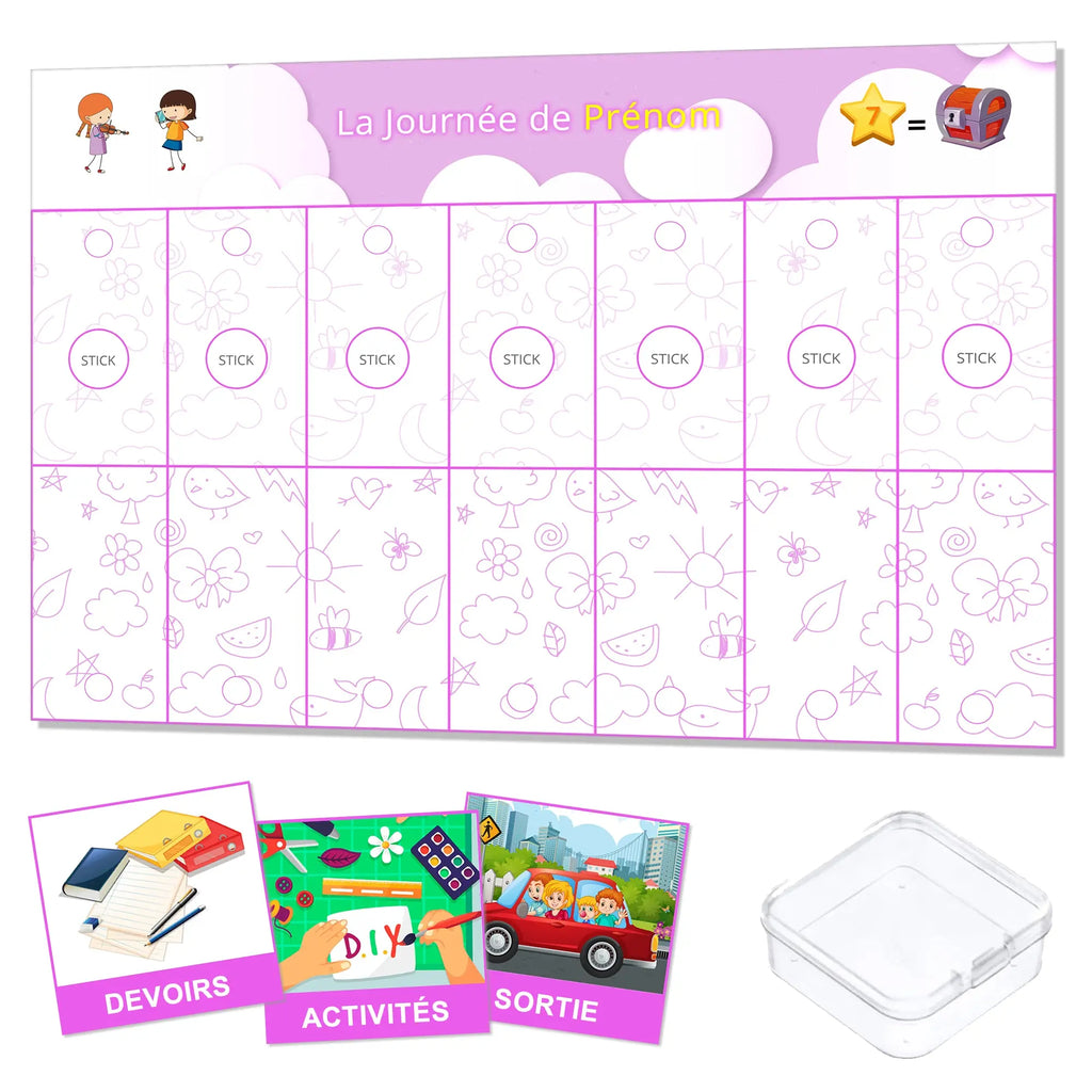 KIT Routine quotidienne interactive - 24 pictogrammes - Kit complet rose personnalisé La bulle atypique