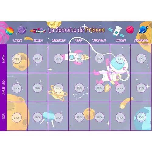 Planning ma petite semaine thème astronaute - support personnalisé La bulle atypique