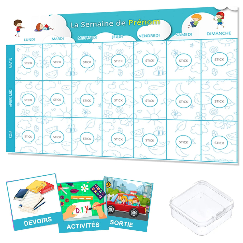 KIT Planning visuel de la semaine - 120 pictogrammes - Kit complet bleu personnalisé La bulle atypique