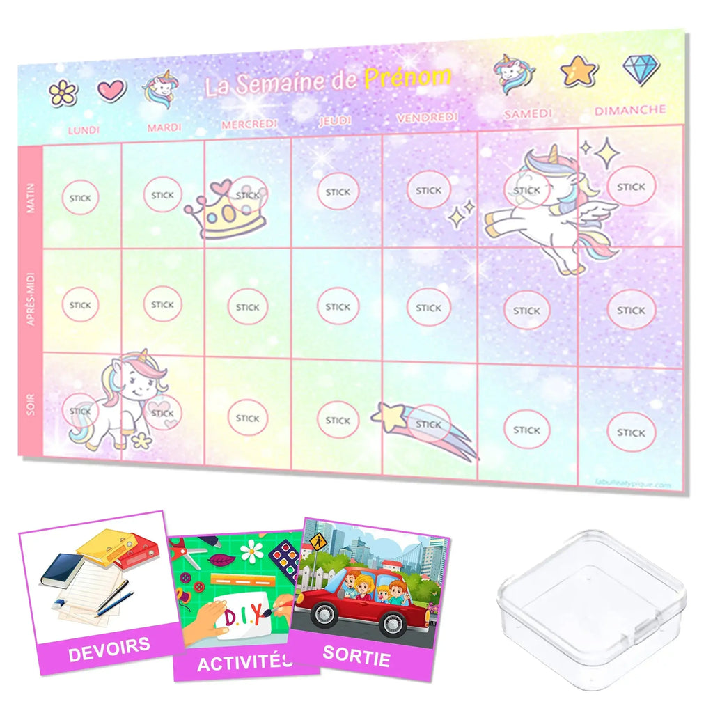 KIT Planning visuel de la semaine Licorne - 120 pictogrammes - Kit complet personnalisé La bulle atypique