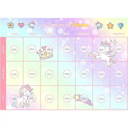 Planning ma petite semaine thème licorne - support personnalisé La bulle atypique