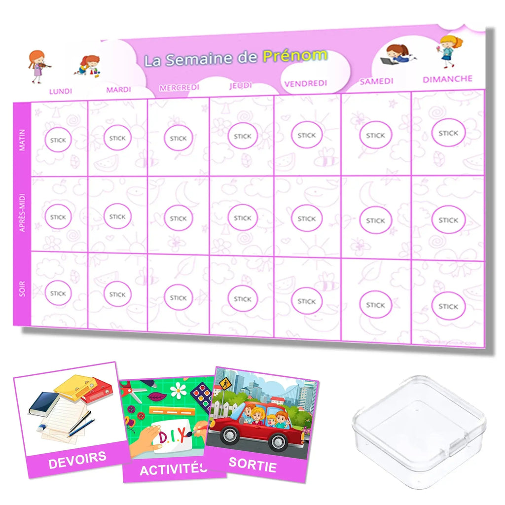 KIT Planning visuel de la semaine - 120 pictogrammes - Kit complet rose personnalisé La bulle atypique