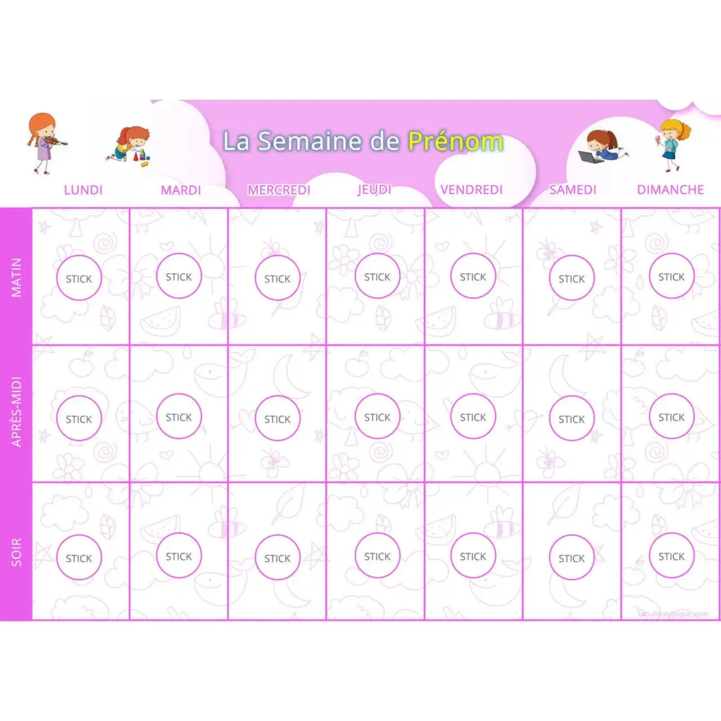 Planning visuel de la semaine - 96 pictogrammes - Kit complet rose personnalisé La bulle atypique