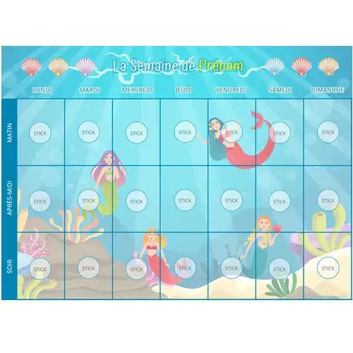 Planning ma petite semaine thème sirène - support personnalisé La bulle atypique