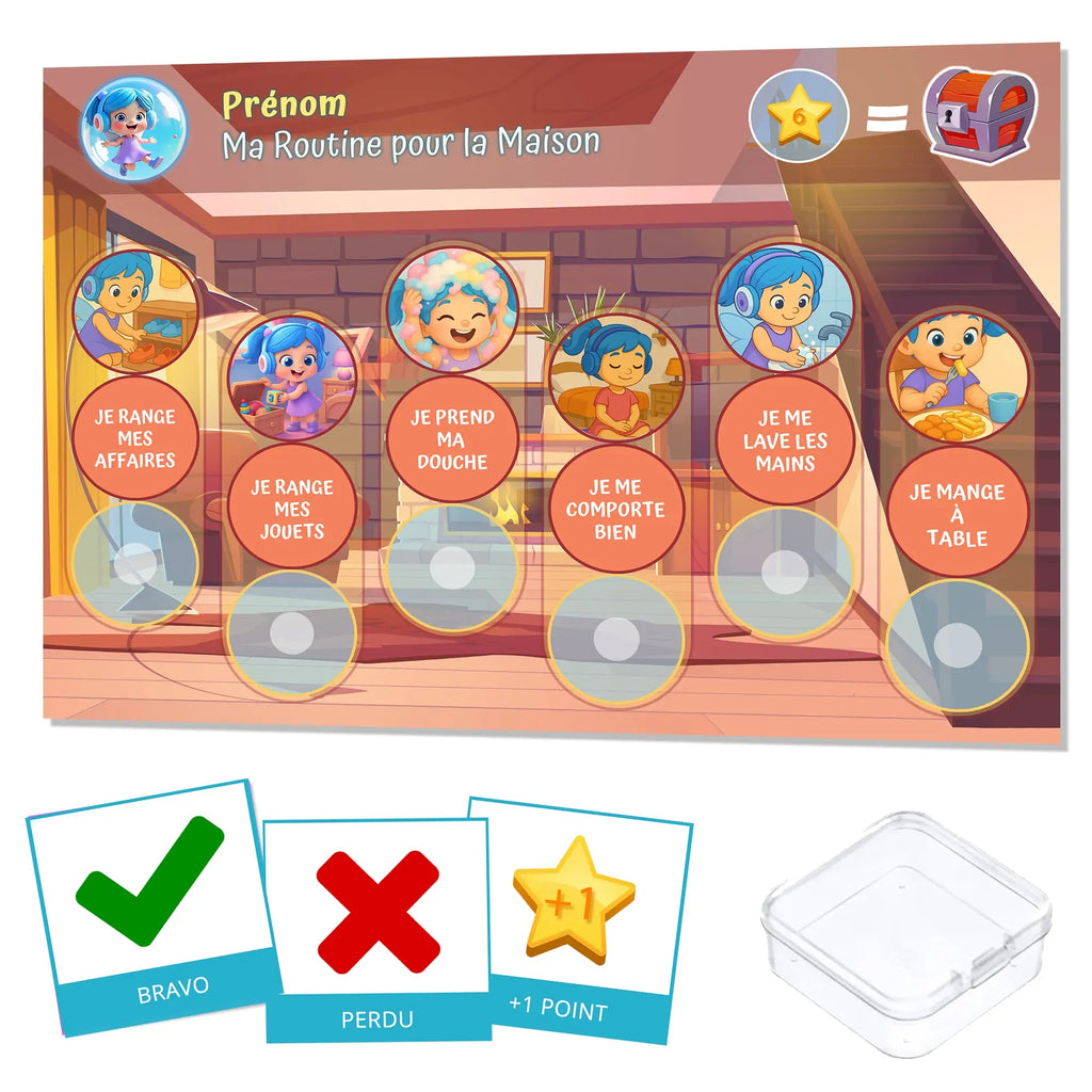 Kit routine à la maison bois - 24 pictogrammes - Kit complet personnalisé La bulle atypique