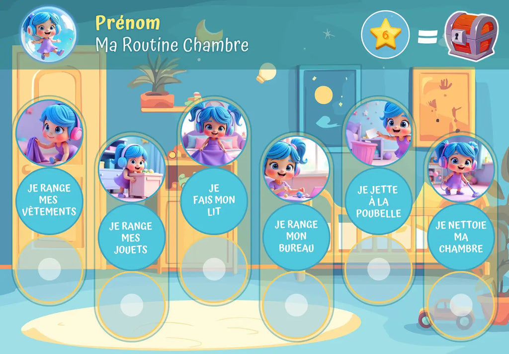Kit routine chambre bleu - 24 pictogrammes - Kit complet personnalisé La bulle atypique