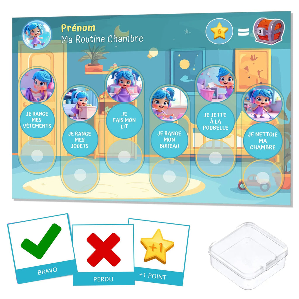 Kit routine chambre bleu - 24 pictogrammes - Kit complet personnalisé La bulle atypique