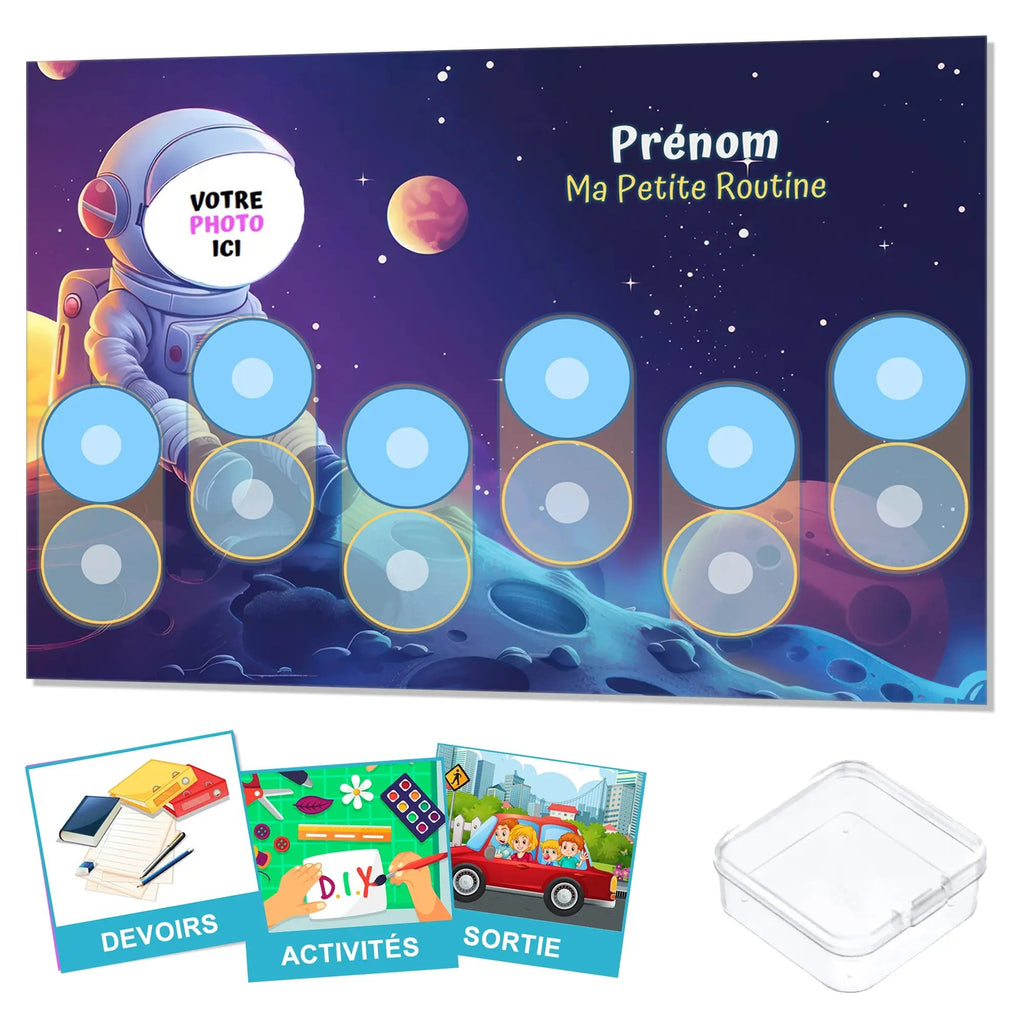 Kit routine personnalisé thème astronaute - 24 pictogrammes - Kit complet personnalisé La bulle atypique