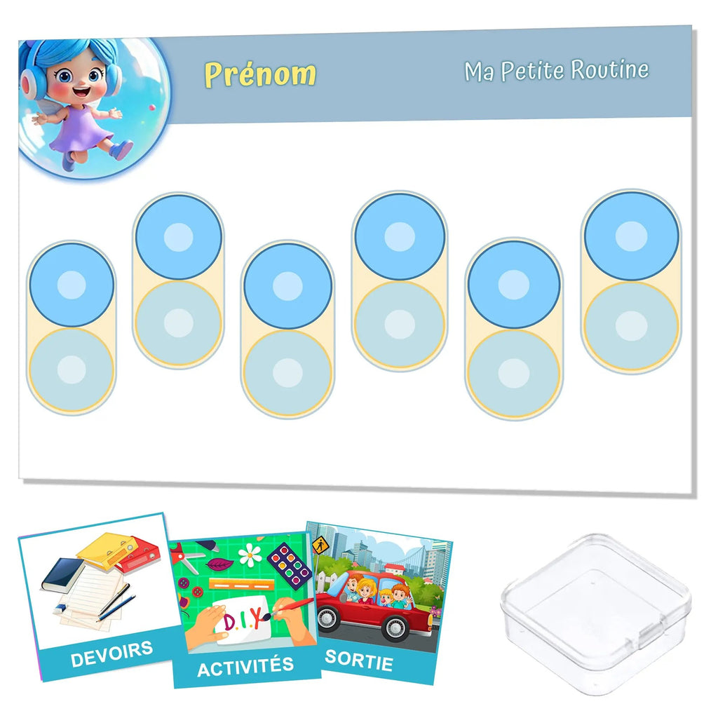 Kit routine personnalisé thème bleu Bulla - 24 pictogrammes - Kit complet personnalisé La bulle atypique
