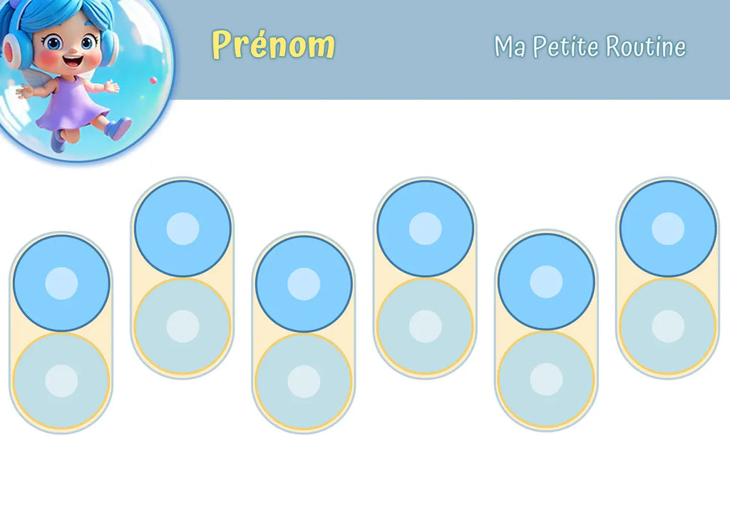 Kit routine personnalisé thème bleu Bulla - 48 pictogrammes - Kit complet personnalisé La bulle atypique