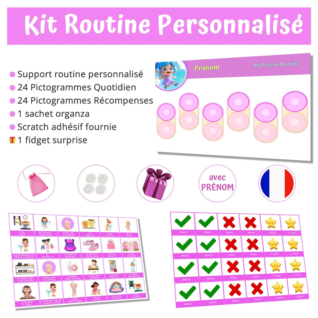 Kit routine personnalisé thème clair Bulla - 48 pictogrammes - Kit complet personnalisé La bulle atypique