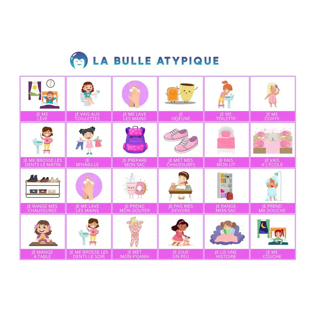 Routine matin et soir Chambre Bulla - 24 pictogrammes - Kit complet La bulle atypique