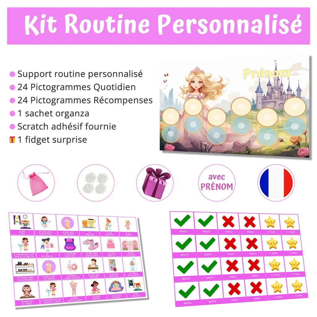 Kit routine personnalisé thème princesse blonde - 48 pictogrammes - Kit complet personnalisé La bulle atypique