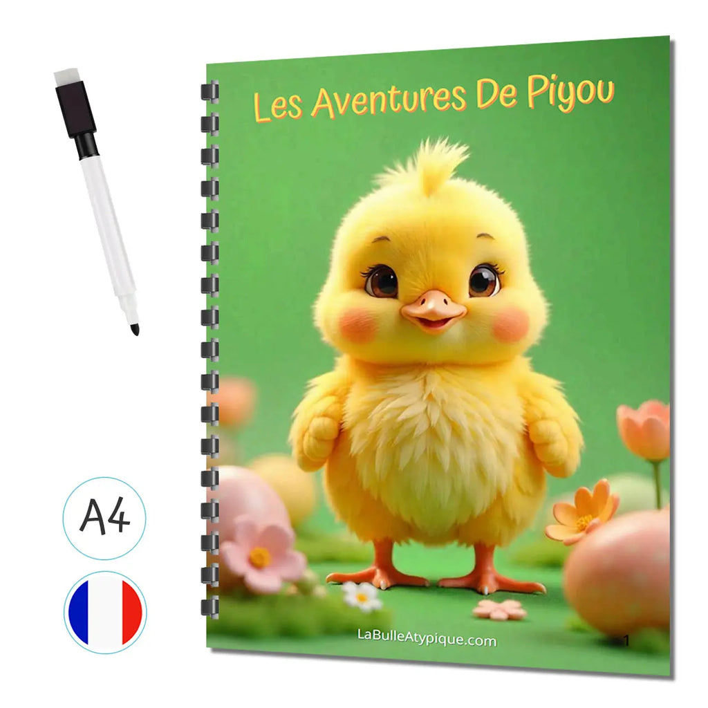 Les aventures de Piyou -  Livre d'activités avec stylo effaçable - Format A4 Plastifié 8 pages La bulle atypique