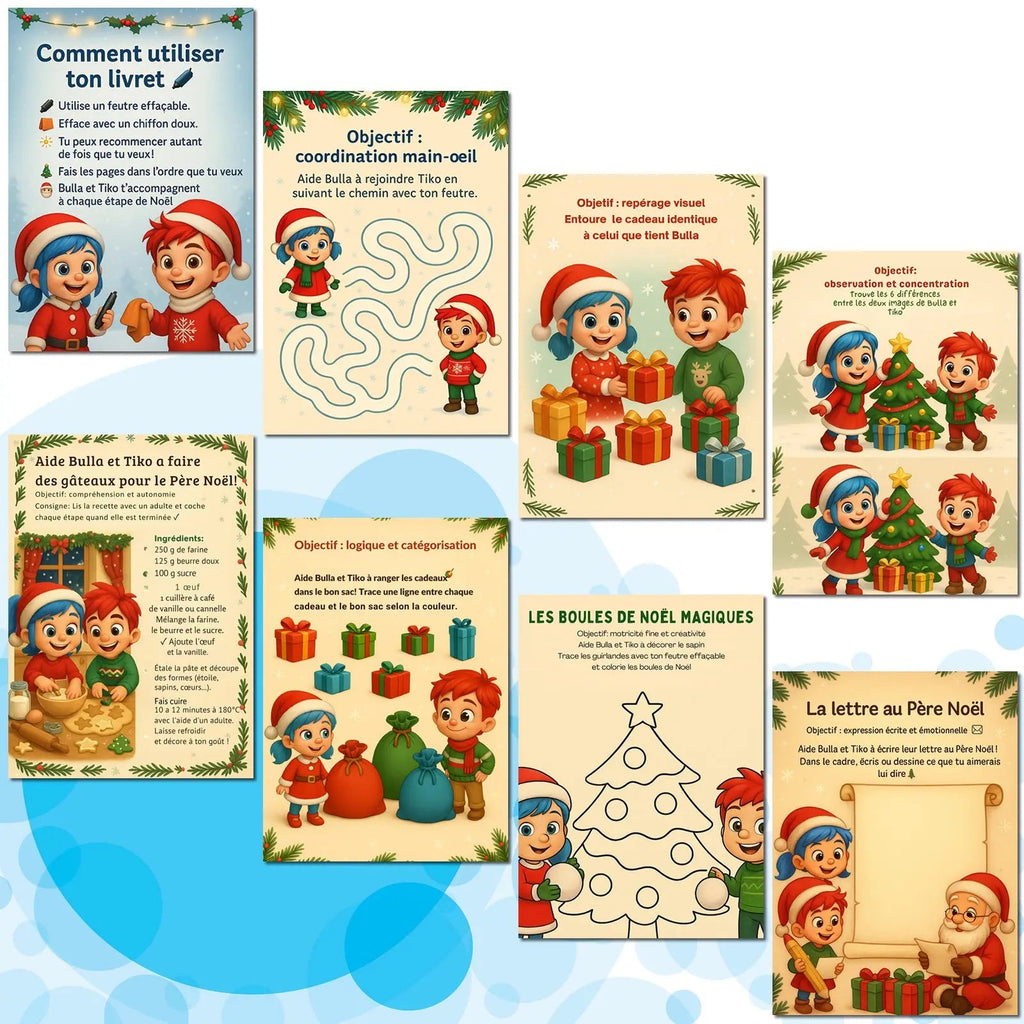 Je découvre Noël - Livre d'activités avec stylo effaçable - Format A4 Plastifié La bulle atypique