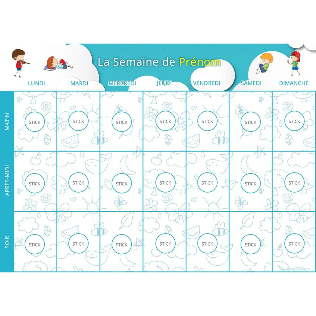 Planning ma petite semaine - support bleu personnalisé La bulle atypique