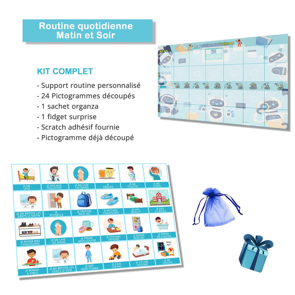 Routine matin et soir - 24 pictogrammes - Kit complet robot La bulle atypique