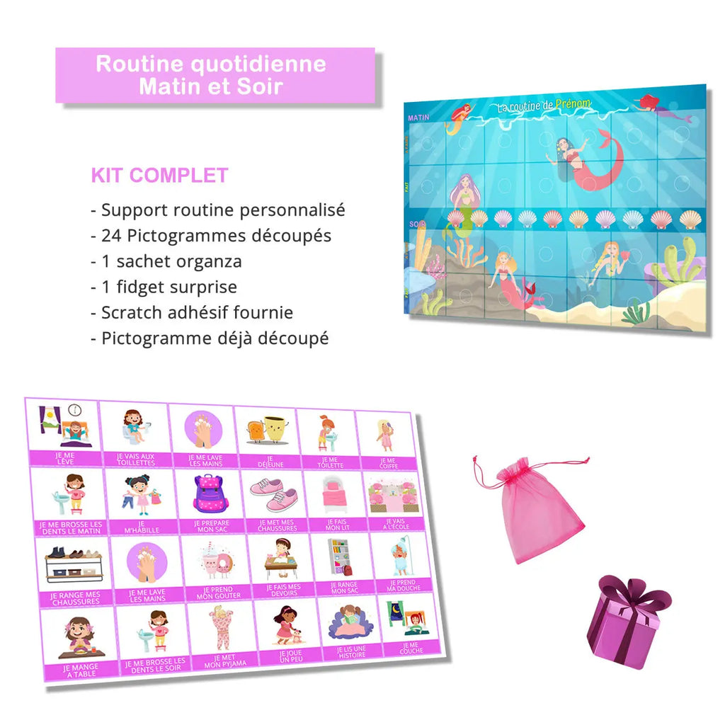 Routine matin et soir - 24 pictogrammes - Kit complet sirène La bulle atypique