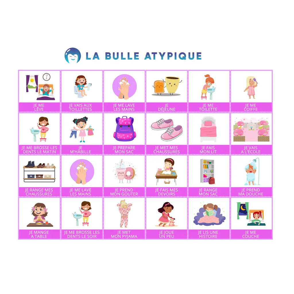 Routine matin et soir Chambre Bulla - 24 pictogrammes - Kit complet La bulle atypique