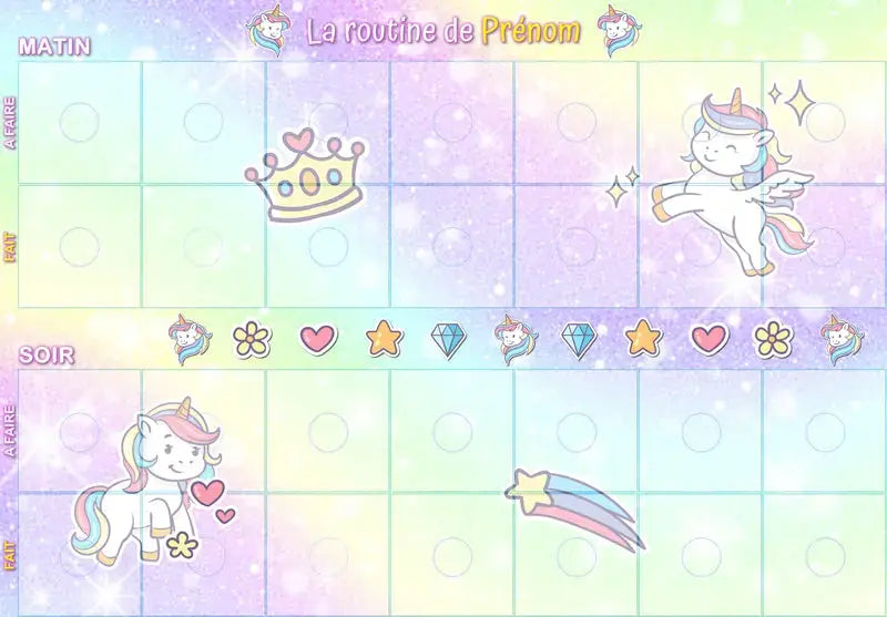 Routine matin et soir Licorne Féérique - 48 pictogrammes - Kit complet La bulle atypique