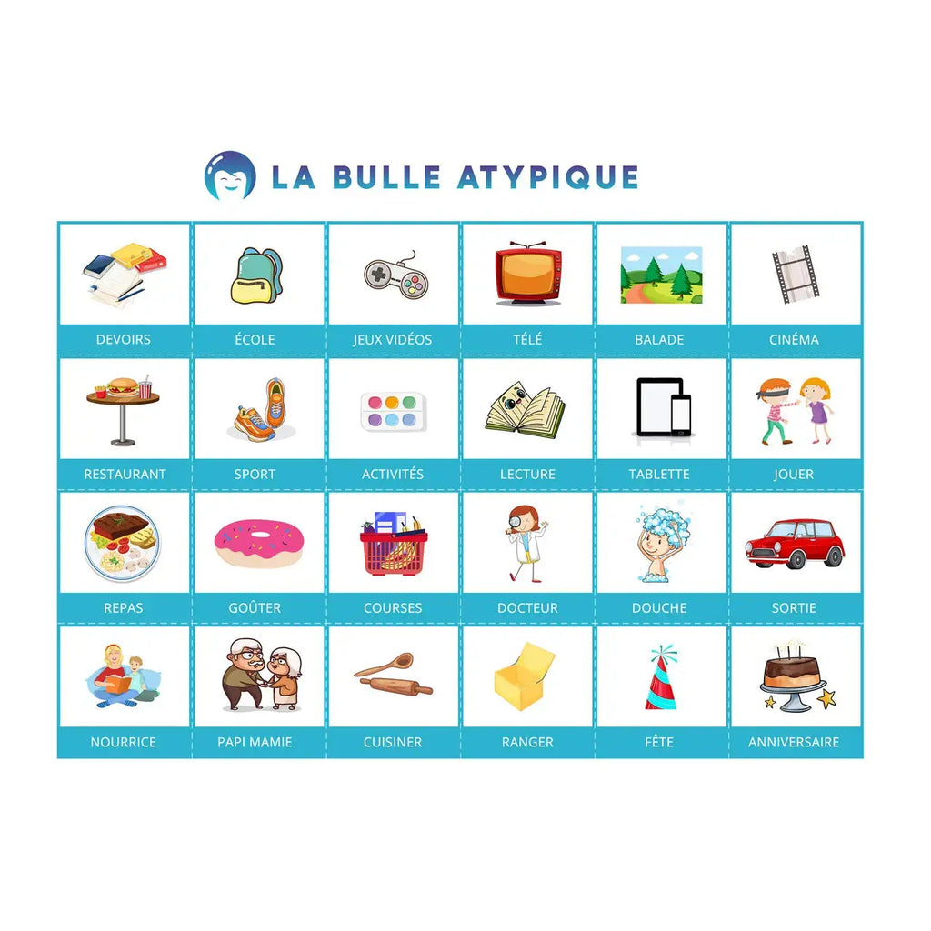 24 pictogrammes évènements - bleu plastifié La bulle atypique