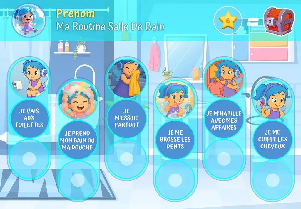 Tableau Routine Enfant Objectifs Salle de bain Fille - 36 Pictogrammes ...