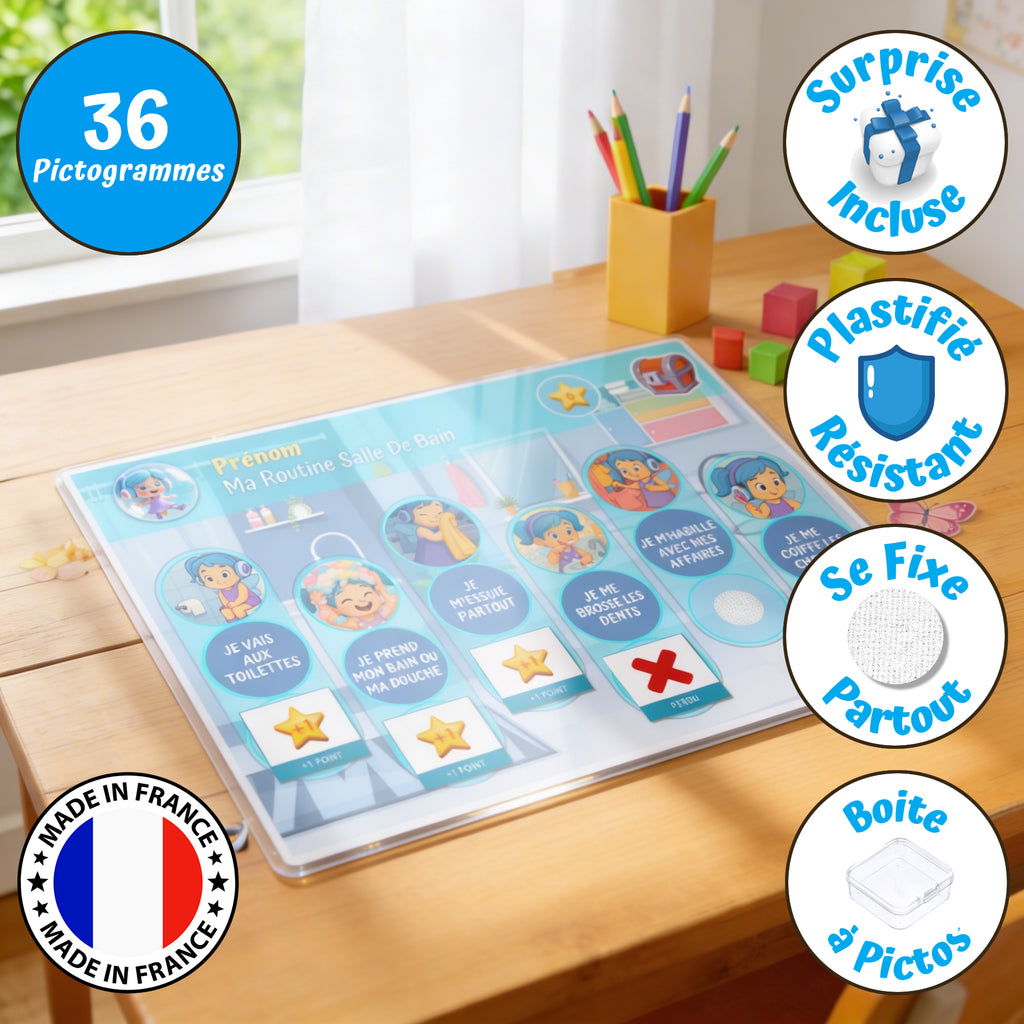 Tableau Routine Enfant Objectifs Salle de bain Fille - 36 Pictogrammes ...