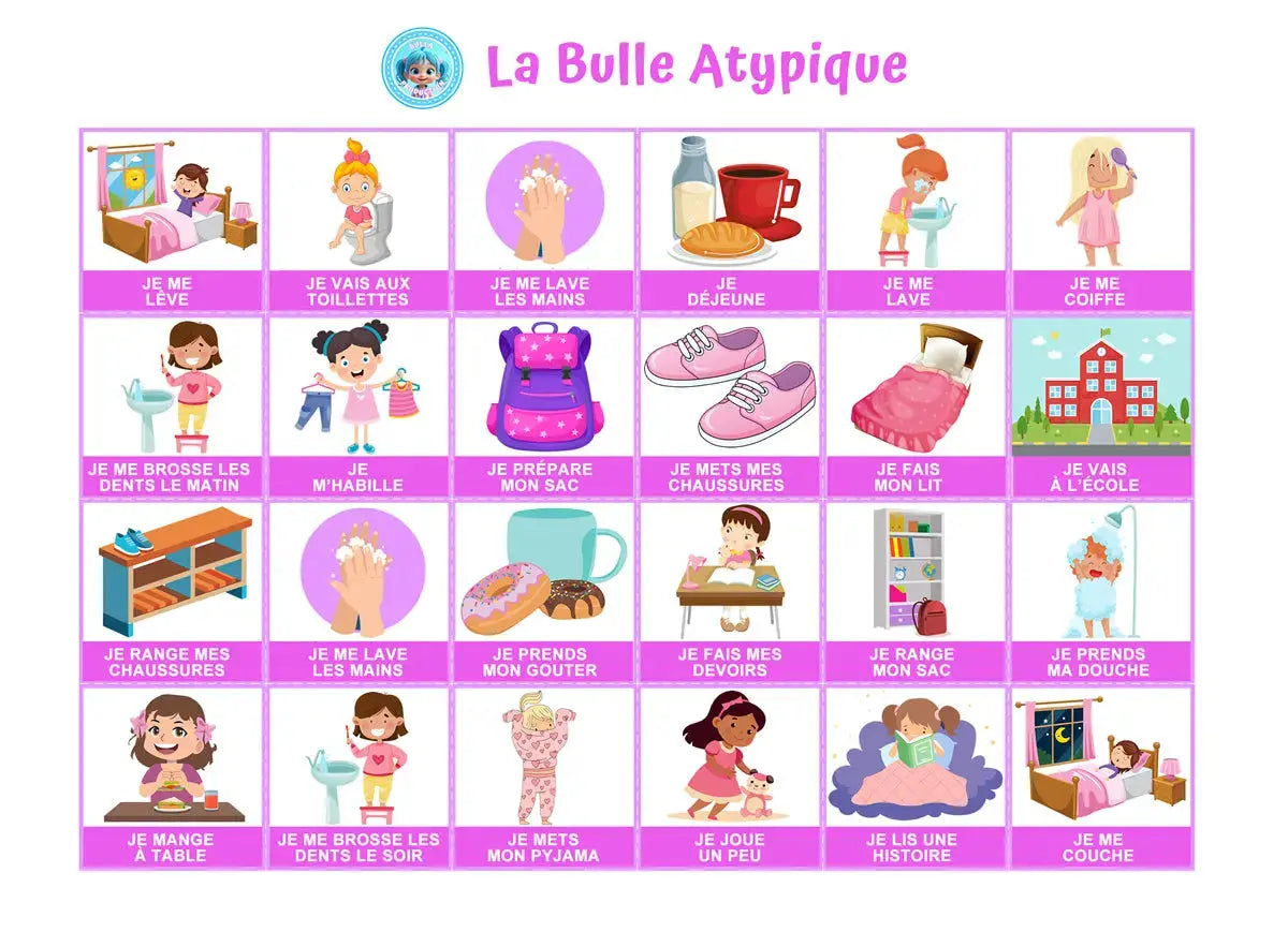 Pictogram Ochtend Routine Tableau Routine Matin et Soir Style Chambre Bulla - 36 Pictogrammes ...