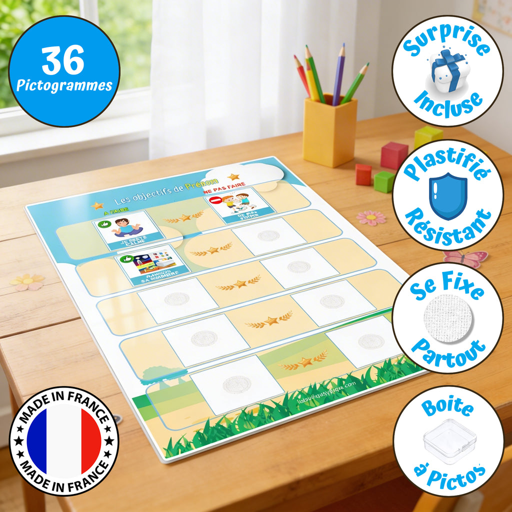 Tableau Routine Objectifs Comportement Style Bleu - 36 Pictogrammes ...