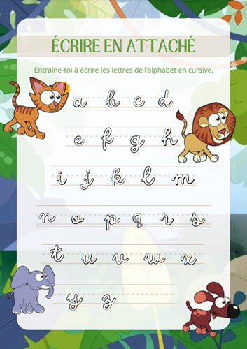 Support plastifié exercice écriture en lettre cursive plastifié avec feutre maped