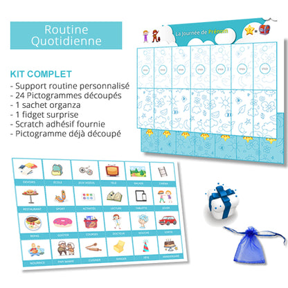 Routine quotidienne interactive - 24 pictogrammes - Kit complet bleu personnalisé