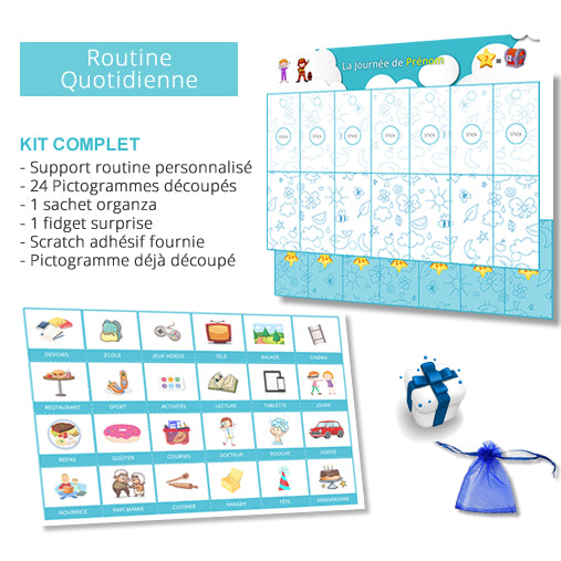 Routine quotidienne interactive - 24 pictogrammes - Kit complet bleu personnalisé