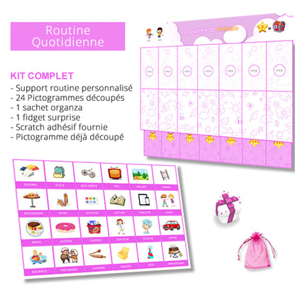 Routine quotidienne interactive - 24 pictogrammes - Kit complet rose personnalisé