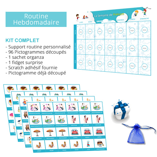 Planning visuel de la semaine - 96 pictogrammes - Kit complet bleu personnalisé