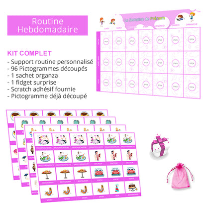 Planning visuel de la semaine - 96 pictogrammes - Kit complet rose personnalisé