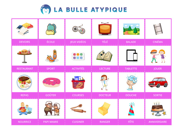 Routine quotidienne interactive - 24 pictogrammes - Kit complet rose personnalisé