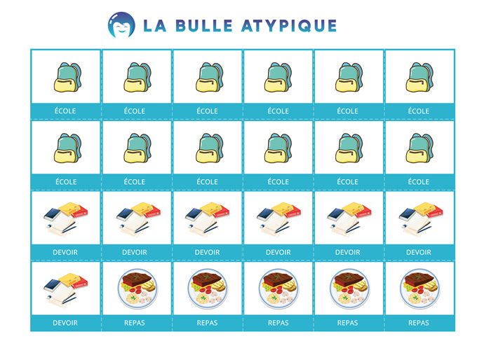 Planning visuel de la semaine - 96 pictogrammes - Kit complet bleu personnalisé